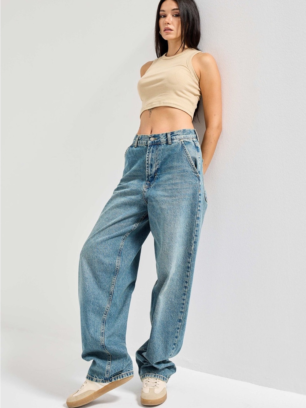 Light Blue with cream wash Women’s Boyfriend Baggy Jeans - Relaxed Fit